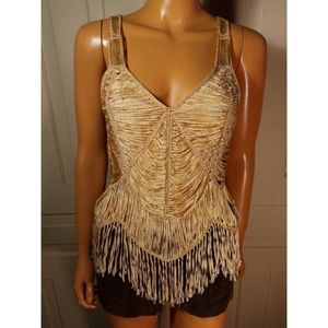 Beaded fringed beachy crochet draped tank top pearls